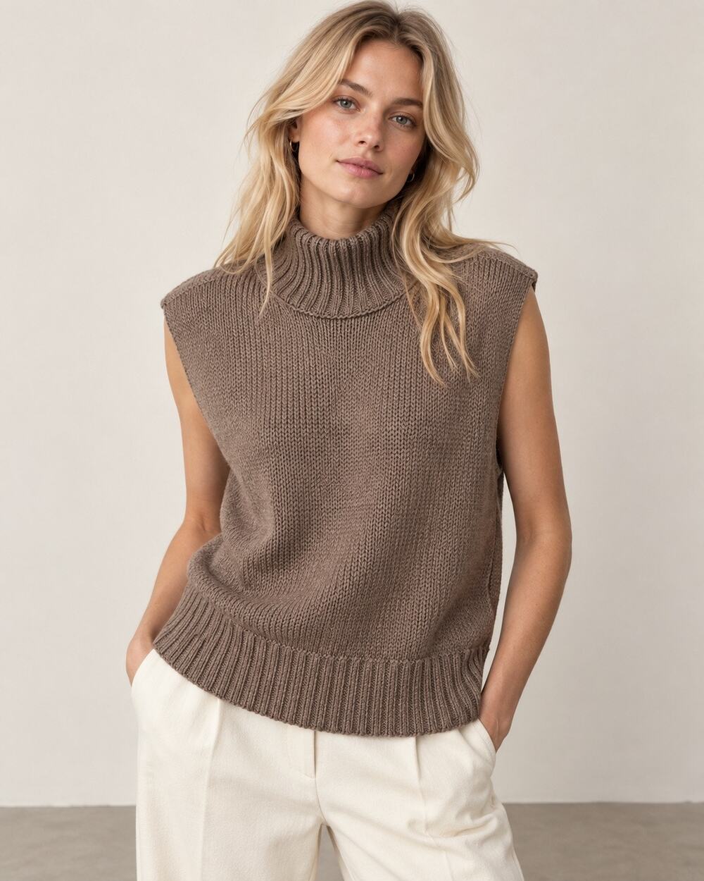 Abercrombie & Fitch Taupe Brown Mock Neck Sleeveless 100% Cotton Sweater Vest S